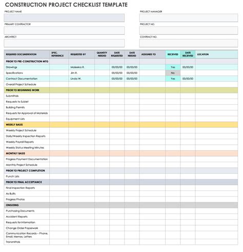 Construction Project List Template