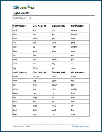 2nd Grade Spelling Words List