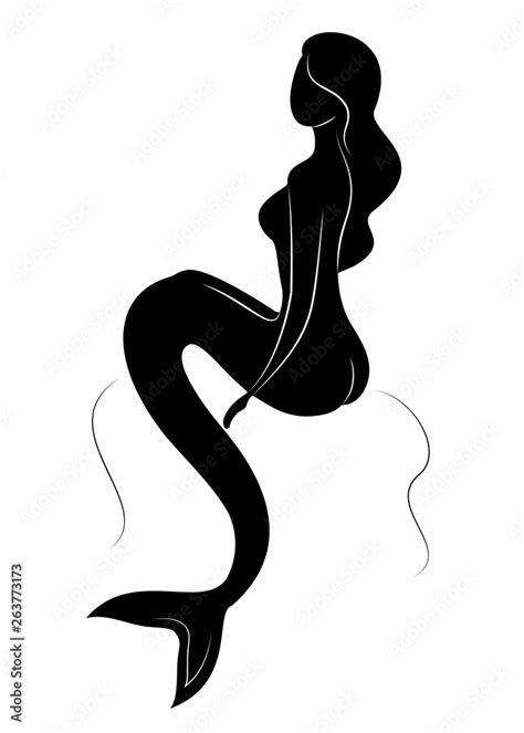 Silhouette of a fairy mermaid. Beautiful girl is sitting on a rock. The ...