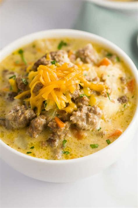 Slow Cooker Cheeseburger Soup - The Cozy Cook