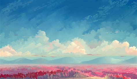 Cloudy Field Paint (1336x768) Resolution Wallpaper Anime Wallpaper ...