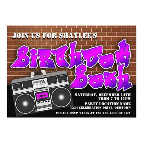 Boom Box Hip Hop Birthday Party Invitation | Zazzle.com in 2021 | Hip ...