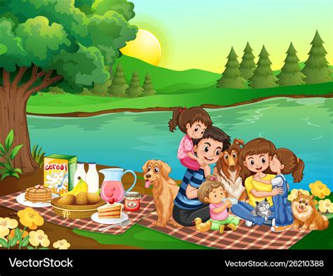 A family picnic in park Royalty Free Vector Image