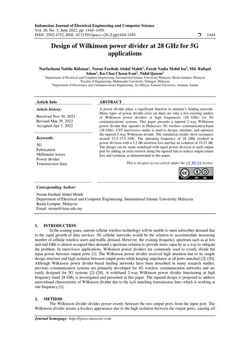 (PDF) Design of Wilkinson power divider at 28 GHz for 5G applications