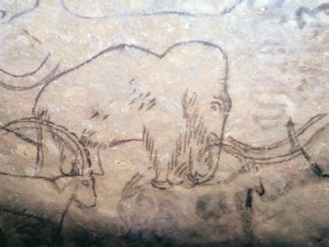 Size: 12x9in Neolithic cave-painting of mammoth and ibexes. Artist ...