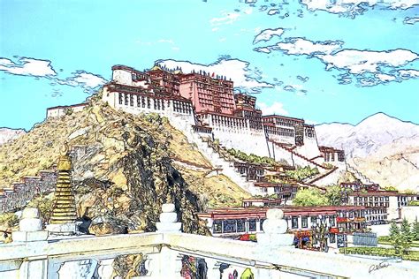 The Potala Palace, Lhasa, Tibet Drawing by Dean Wittle