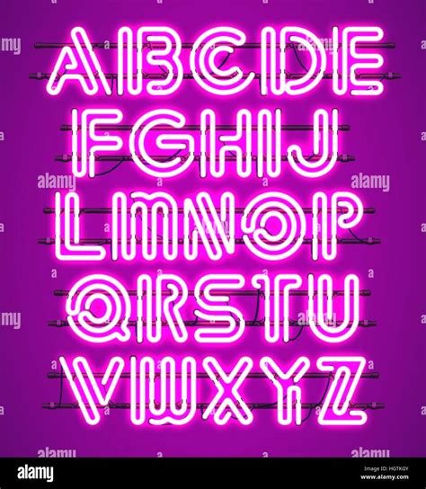 Glowing purple Neon Alphabet with letters from A to Z. Shining and ...