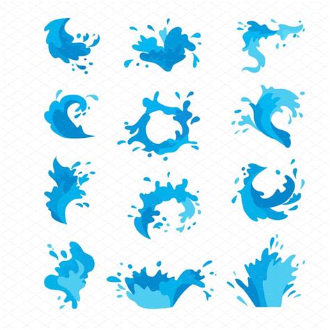 Water splashes vector set | Water splash vector, Cool pixel art, Water ...