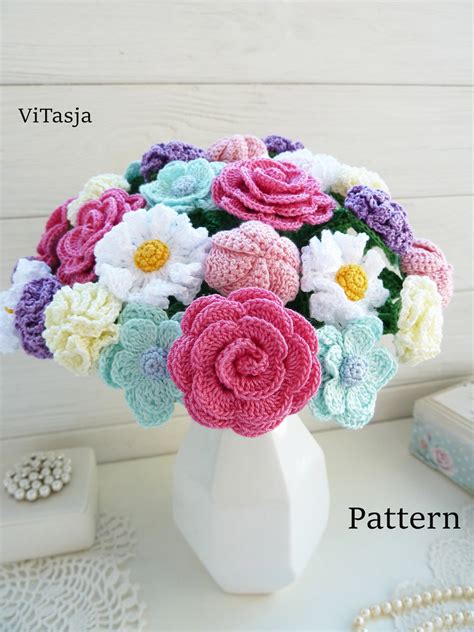 Crochet Bouquet PATTERN. Flowers for Decor. Make Crochet Gift. Crochet ...