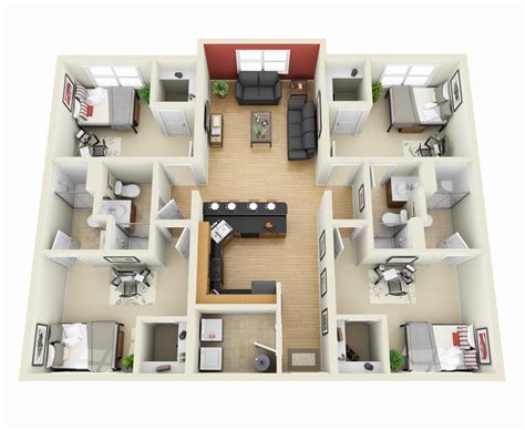 4 Bedroom Apartment/House Plans | Diseño de casas sencillas, Modelos de ...