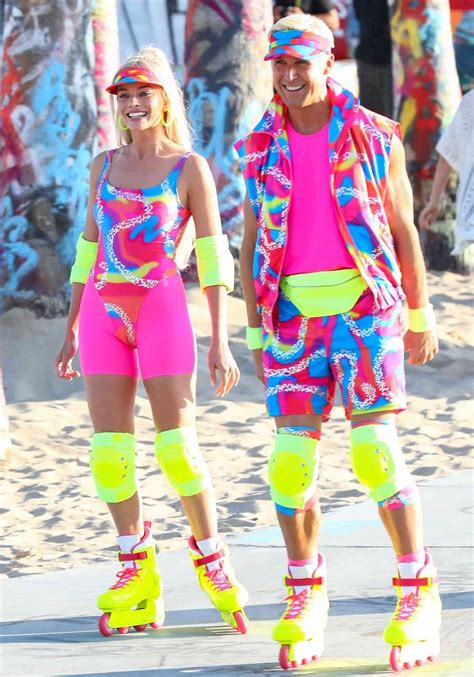 Margot Robbie, Ryan Gosling Rollerblade in Neon on Barbie Movie Set