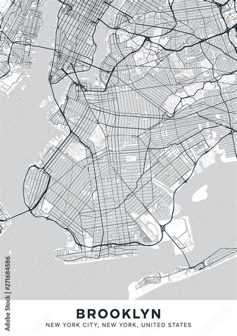 Brooklyn map. Light poster with map of Brooklyn borough (New York ...