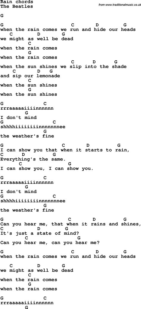 Song lyrics with guitar chords for Rain - The Beatles