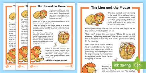 The Lion and the Mouse Story in English - Primary Resource