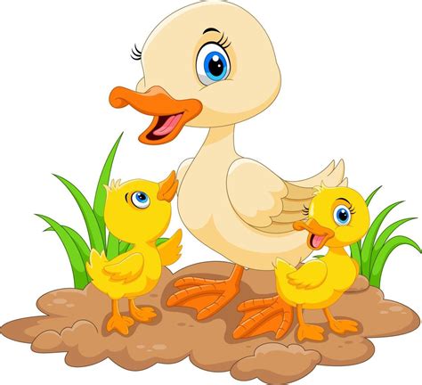 madre pata con sus tres patitos lindos 10195650 Vector en Vecteezy