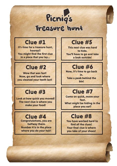 Treasure hunt clues printable - Picniq Blog