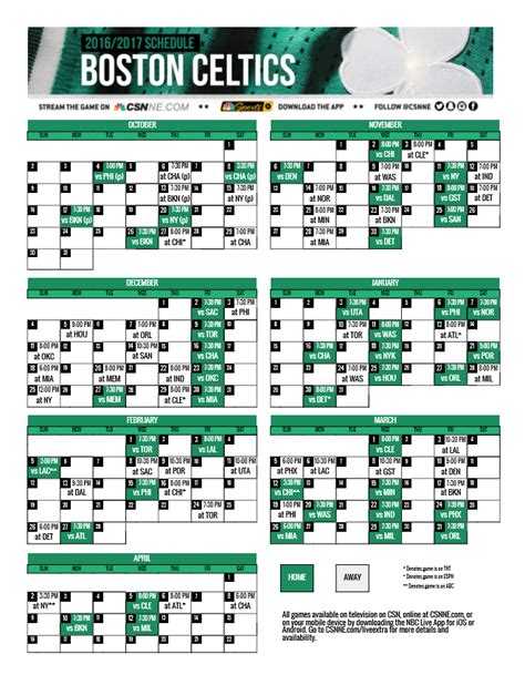 Celtics Schedule Printable - Printable Templates