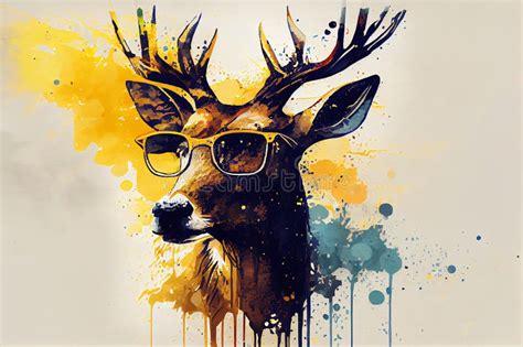 Cool Deer with Sunglasses and Graphic Art Illustration Stock Image ...