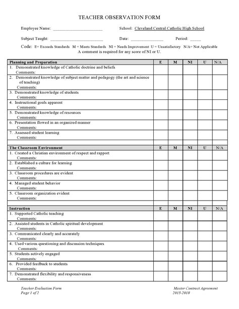 50 Printable Teacher Evaluation Forms [Free] ᐅ TemplateLab