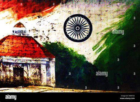 Indian Flag Ashoka Chakra and Village Home, Painting canvas art artwork ...