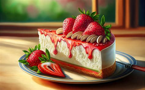 A slice of cake, sweet, strawberry, fantasy, red, dessert, fruit, slice ...