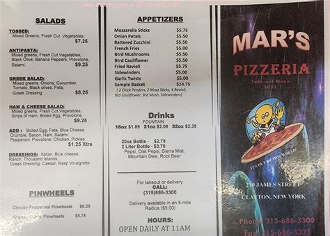 Menu at Mar's Pizzeria, Clayton