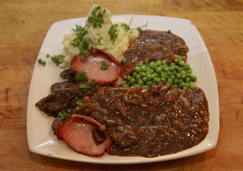 Classic liver and bacon with onion gravy a British recipe