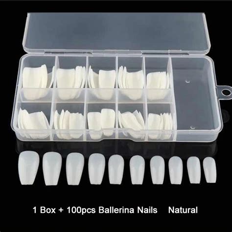 /Box Ballerina Nails Acrylic False Nails Full Cover Natural/White/Clear ...