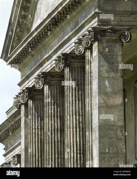 Close up of the columns of the portico on the south front at Lyme Park ...