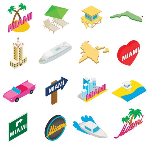 Miami icons set, isometric 3d style 3810284 Vector Art at Vecteezy