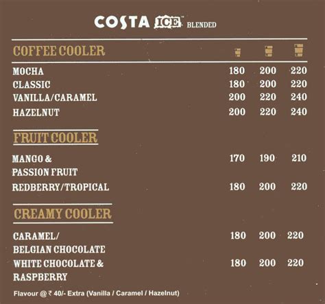 Menu of Costa Coffee, Korum Mall, Thane West, Mumbai | EazyDiner