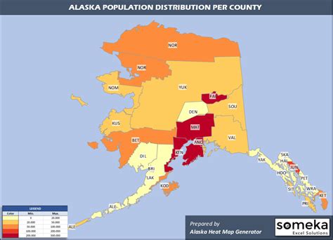 Alaska County Map and Population List in Excel