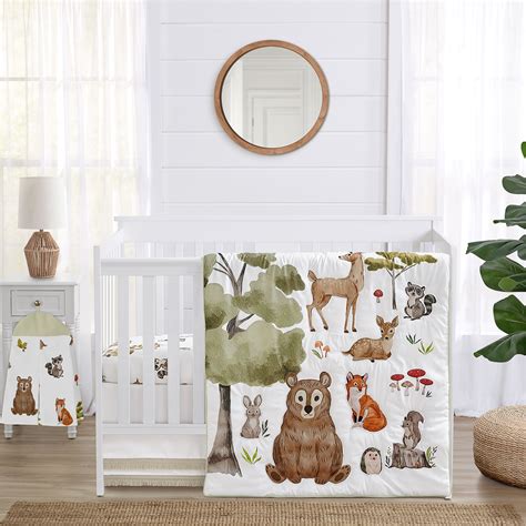 Watercolor Woodland Forest Animals Collection 4 Piece Crib Bedding