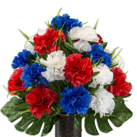 Patriotic Carnation Arrangement (Silk Cemetery Flowers)