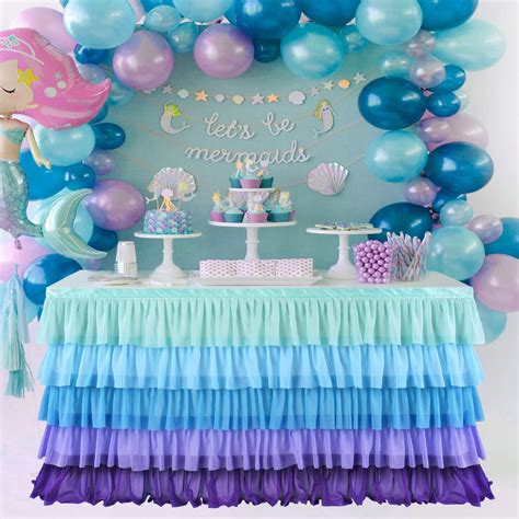 Buy 6ft Mermaid Tablecloth Party Blue Purple Tutu Table Skirt for ...