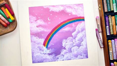 Oil Pastel Easy Drawing #59 / How to Draw Rainbow Sky for Beginners ...