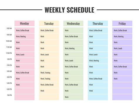 Rainbow Weekly Schedule Template