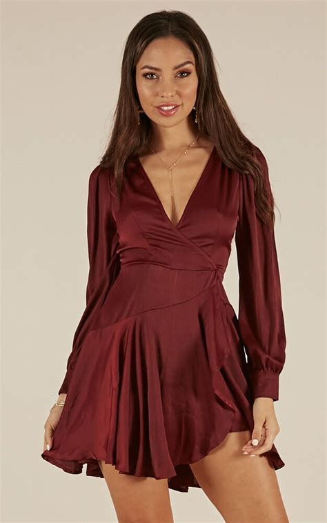 Casino Nights Dress In Wine Sateen | Showpo | Night dress, Dresses ...