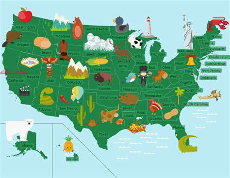 The U.S.: 50 States (Cartoon Version) - Map Quiz Game: Learning the U.S ...