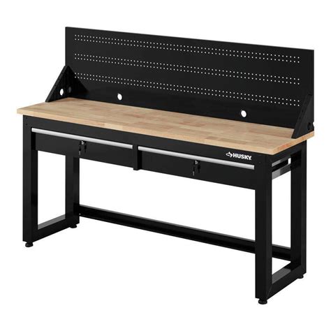 Husky G7202S-US 6 ft. Solid Wood Top Workbench in Black with Pegboard ...