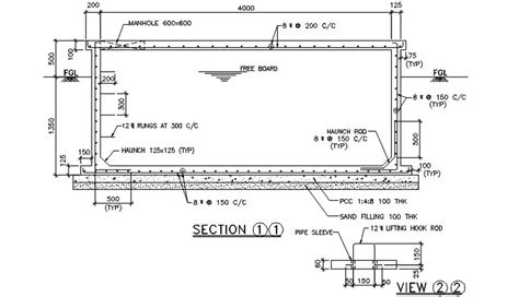 Water Tank Manhole Section AutoCAD Drawing DWG File - Cadbull | Tank ...