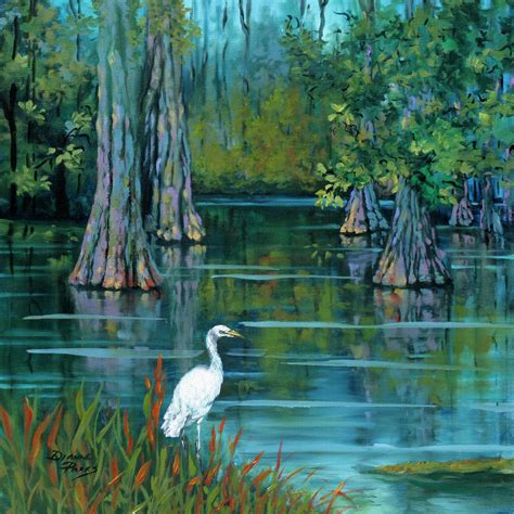 Louisiana Swamp Painting With Egret and Bald Cypress Trees | Etsy