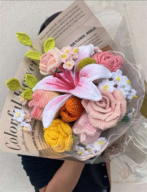 Crocheted Oriental Lily Bouquet Handmade Knitted Flowers - Chill Décor