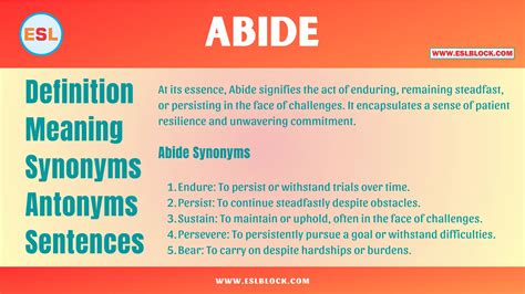 Abide Definition, Meaning, Synonyms, Antonyms, Sentences - English as a ...