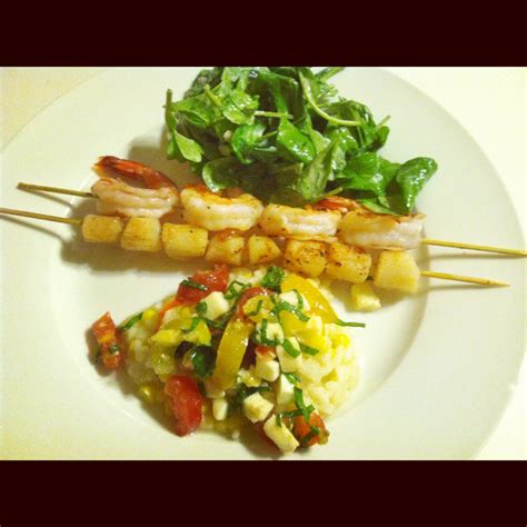 Green Artichoke: Sweet corn risotto, scallop and shrimp skewers, Eric ...