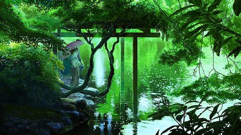 HD wallpaper: anime, green, forest, The Garden of Words, nature, plants ...