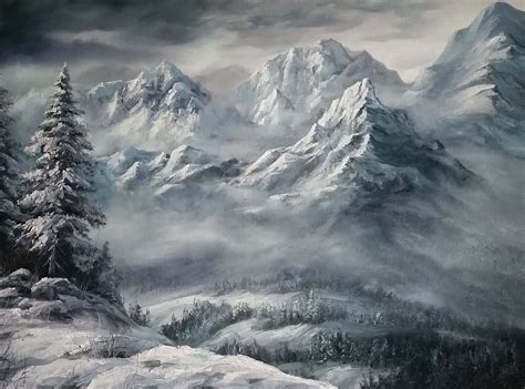 "Snowy Mountains" Oil Painting by Kevin Hill Watch short oil painting ...