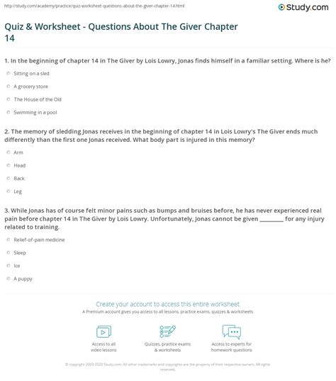 Quiz & Worksheet - Questions About The Giver Chapter 14 | Study.com