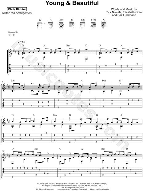 Chris Richter "Young & Beautiful" Guitar Tab in D Major - Download ...