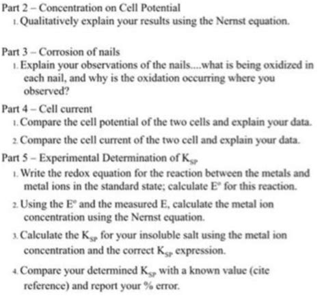 Solved Part 2 - Concentration on Cell Potential 1. | Chegg.com